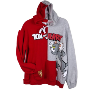 Warner Bros. Tom & Jerry Grey Color Block Graphic Hooded Long Sleeve Sweatshirt